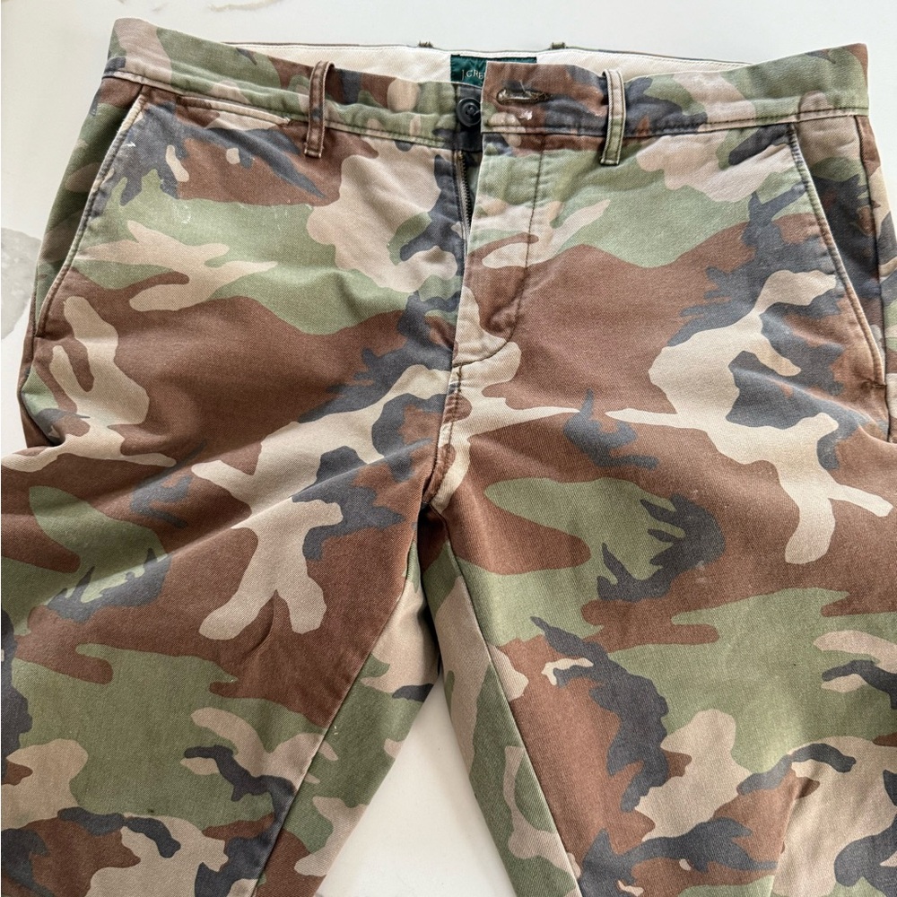 J. Crew Green and Brown Chinos with Camouflage Design